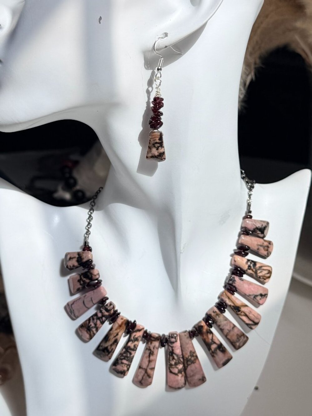 Rhodonite & Garnet Statement Necklace Set